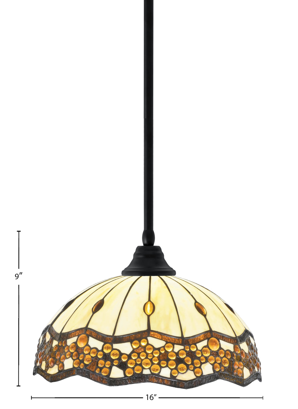 Any One Light Pendant in Matte Black with 16" Roman Jewel Art Glass Shade