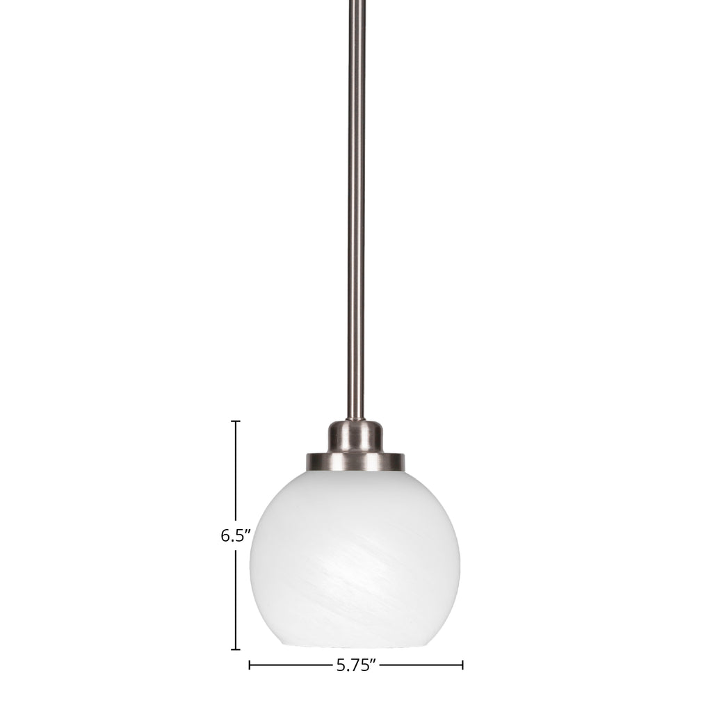 Odyssey One Light Mini Pendant in Brushed Nickel with 5.75" White Marble Shade