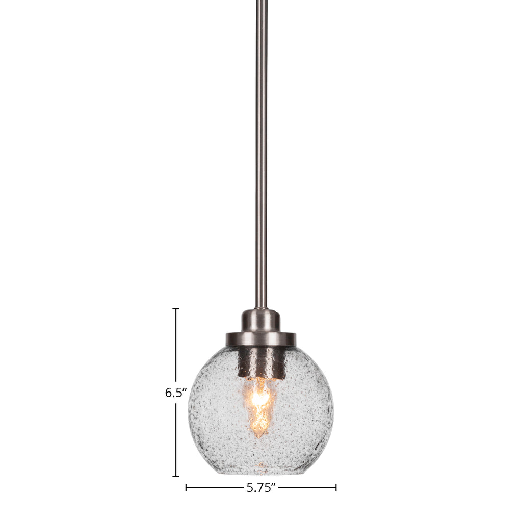 Odyssey One Light Mini Pendant in Brushed Nickel with 5.75" Smoke Bubble Shade