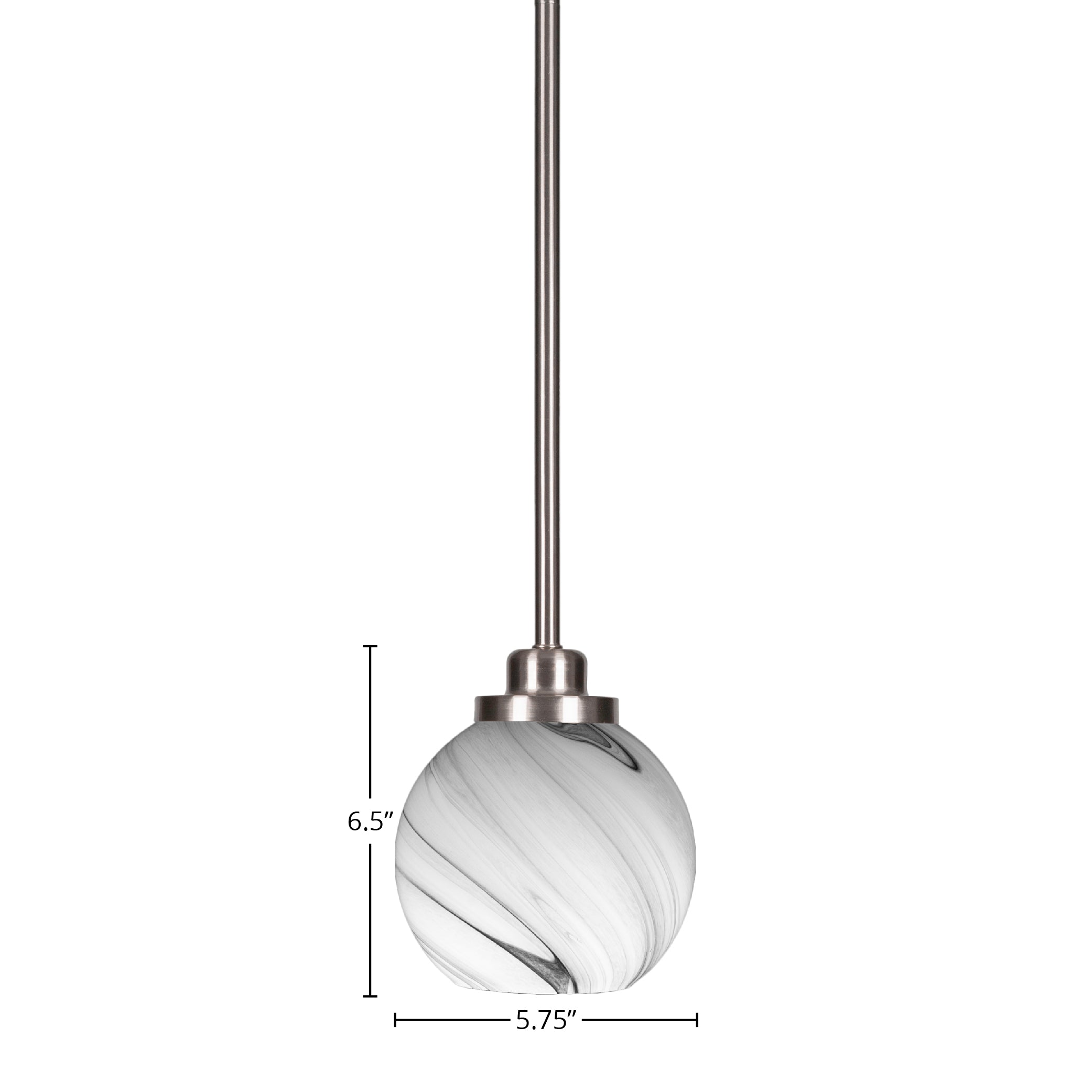 Odyssey One Light Mini Pendant in Brushed Nickel with 5.75" Onyx Swirl Shade