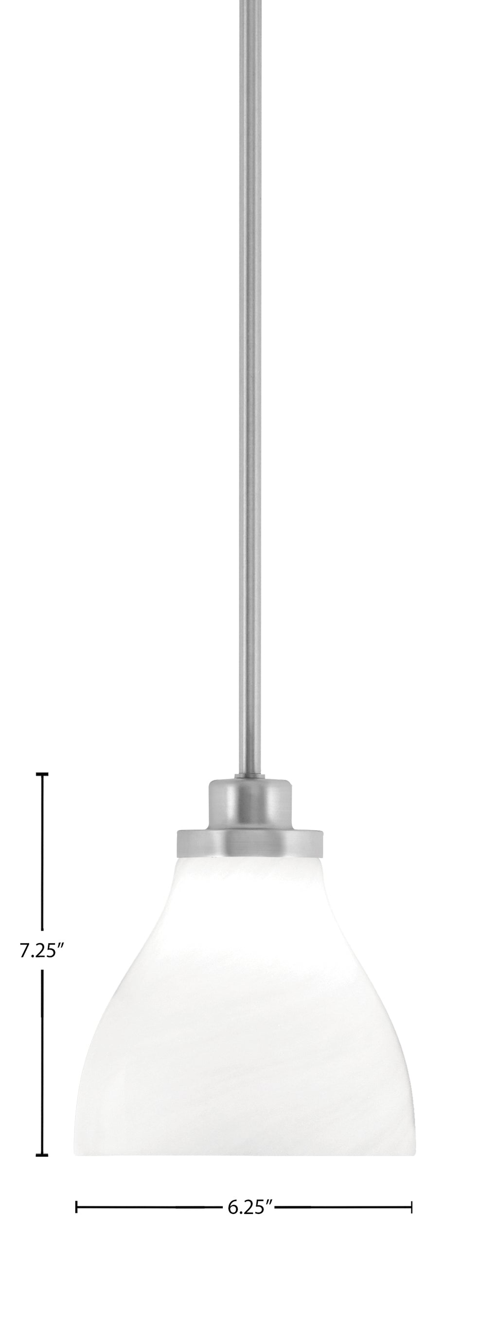 Odyssey One Light Mini Pendant in Brushed Nickel with 6.25" White Marble Shade