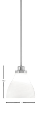 Odyssey One Light Mini Pendant in Brushed Nickel with 6.25" White Marble Shade