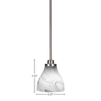 Odyssey One Light Mini Pendant in Brushed Nickel with 6.25" Onyx Swirl Shade
