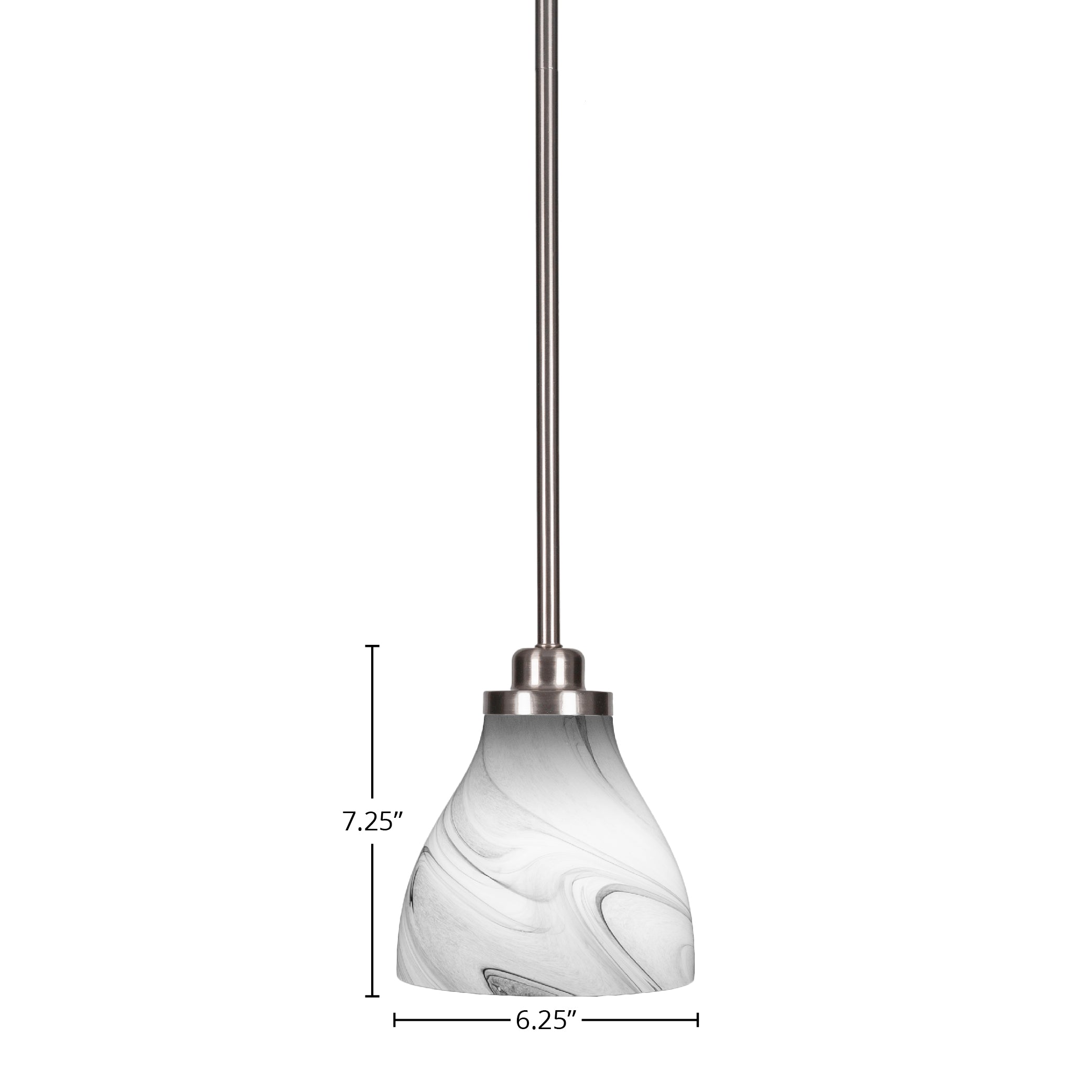 Odyssey One Light Mini Pendant in Brushed Nickel with 6.25" Onyx Swirl Shade