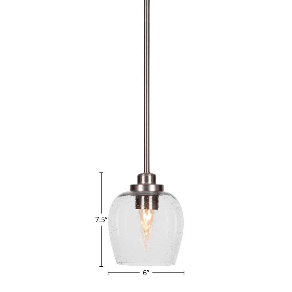Odyssey One Light Mini Pendant in Brushed Nickel with 6" Clear Bubble Shade