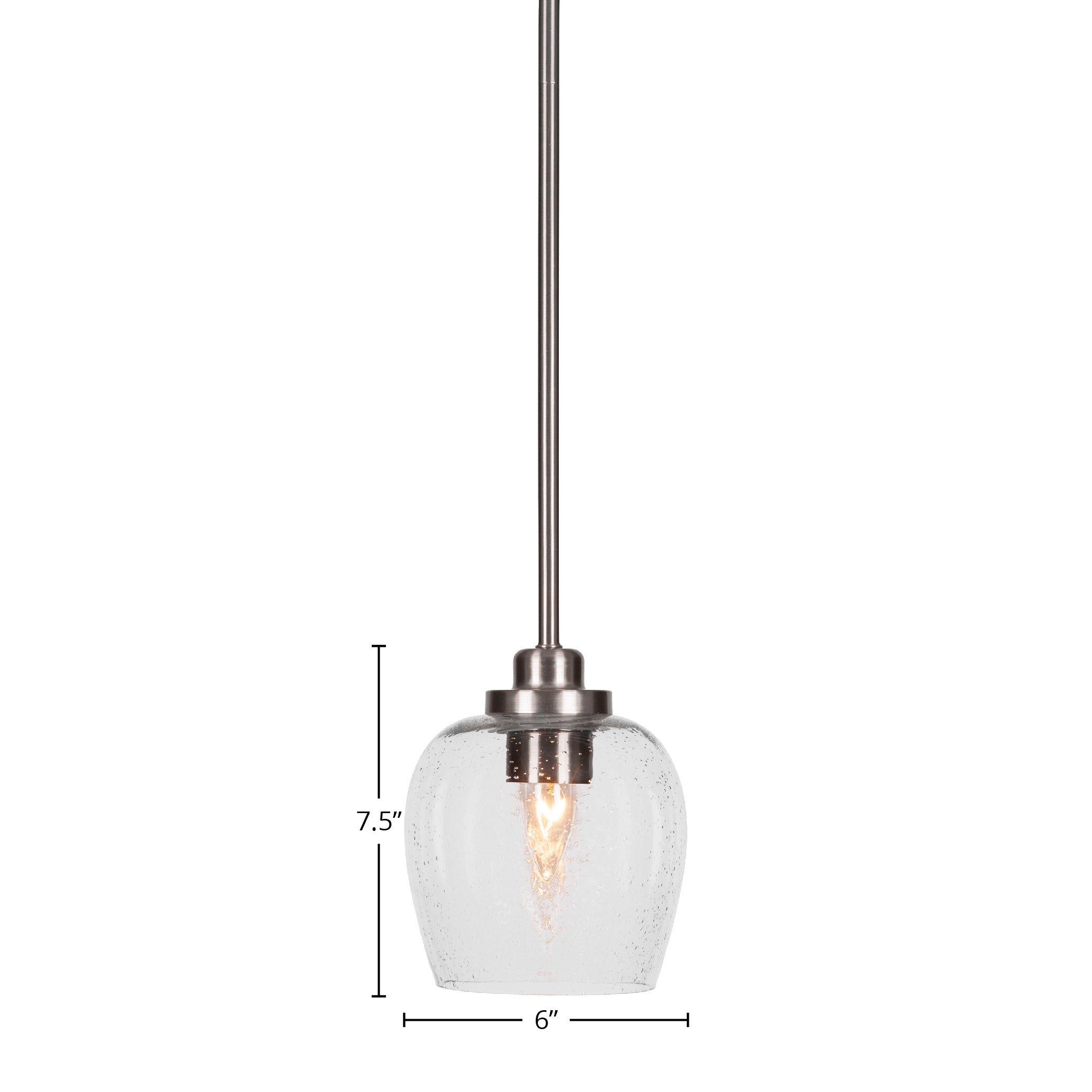 Odyssey One Light Mini Pendant in Brushed Nickel with 6" Clear Bubble Shade