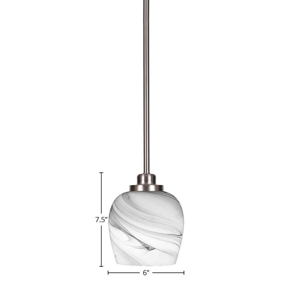 Odyssey One Light Mini Pendant in Brushed Nickel with 6" Onyx Swirl Shade