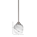 Odyssey One Light Mini Pendant in Brushed Nickel with 6" Onyx Swirl Shade