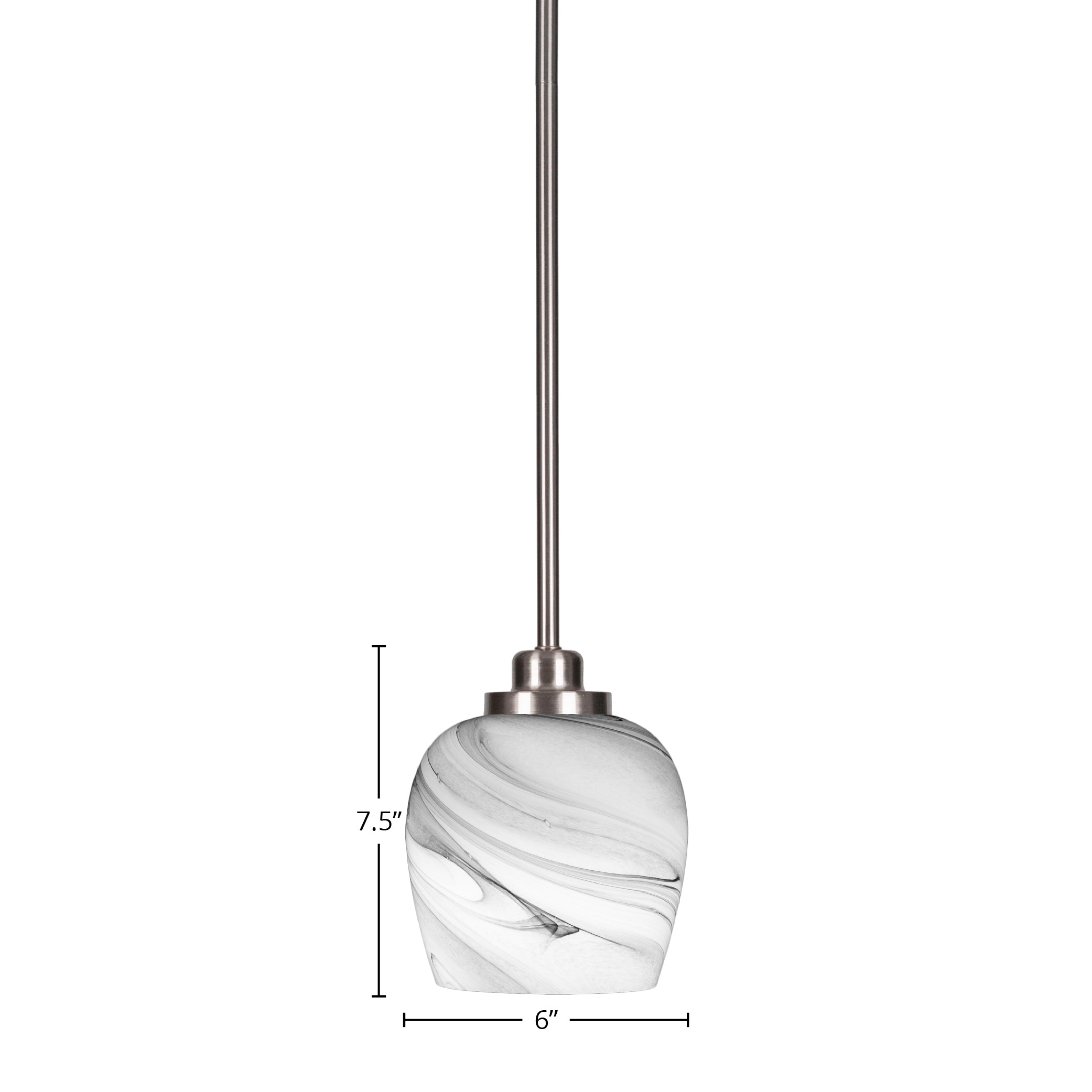 Odyssey One Light Mini Pendant in Brushed Nickel with 6" Onyx Swirl Shade