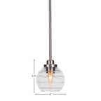 Odyssey One Light Mini Pendant in Brushed Nickel with 6" Clear Ribbed Shade