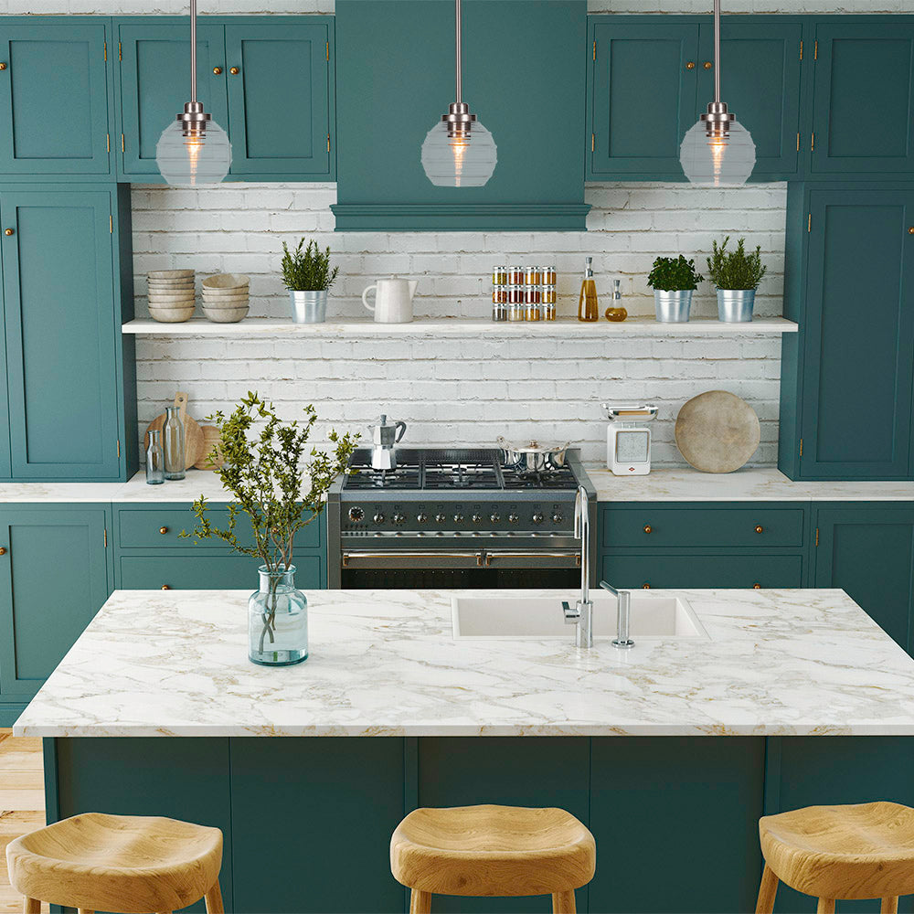 Odyssey One Light Mini Pendant in Brushed Nickel with 6" Clear Ribbed Shade
