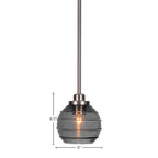 Odyssey One Light Mini Pendant in Brushed Nickel with 6" Smoke Ribbed Shade