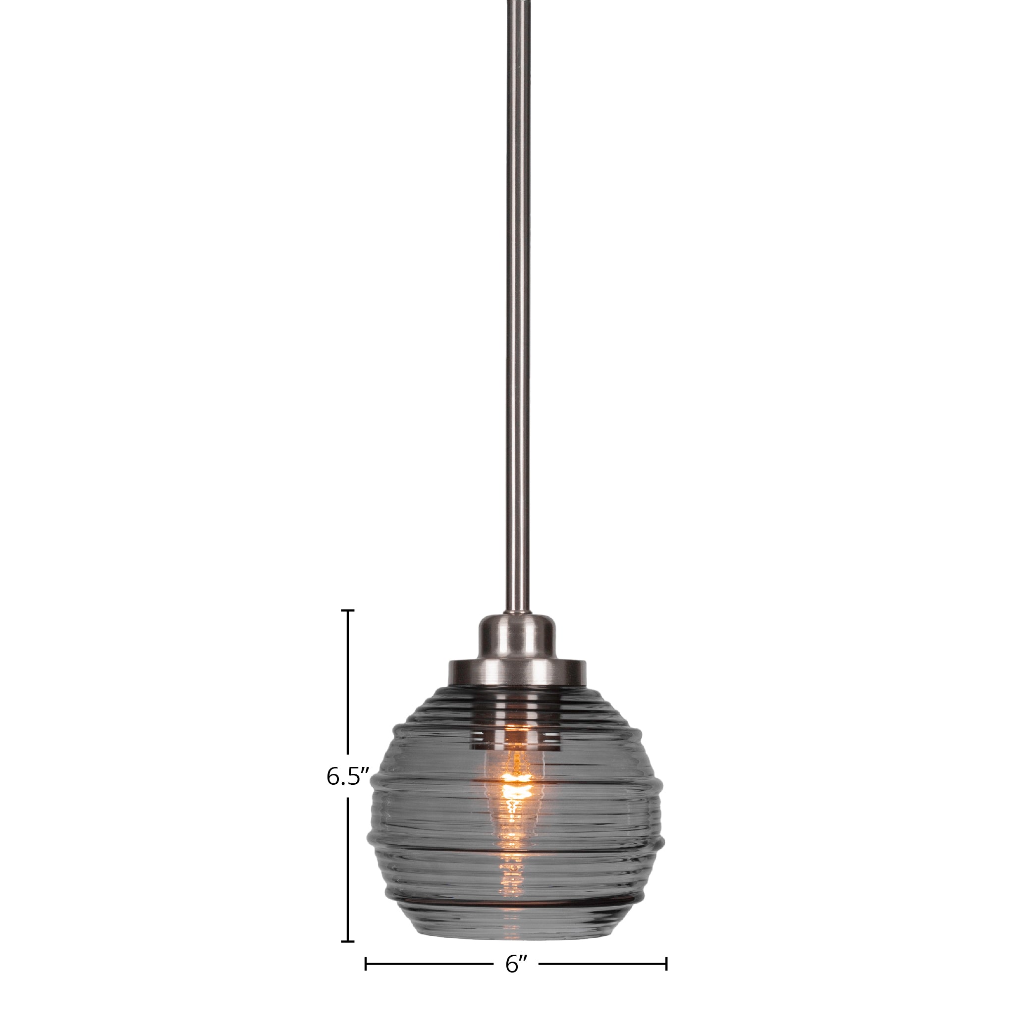 Odyssey One Light Mini Pendant in Brushed Nickel with 6" Smoke Ribbed Shade