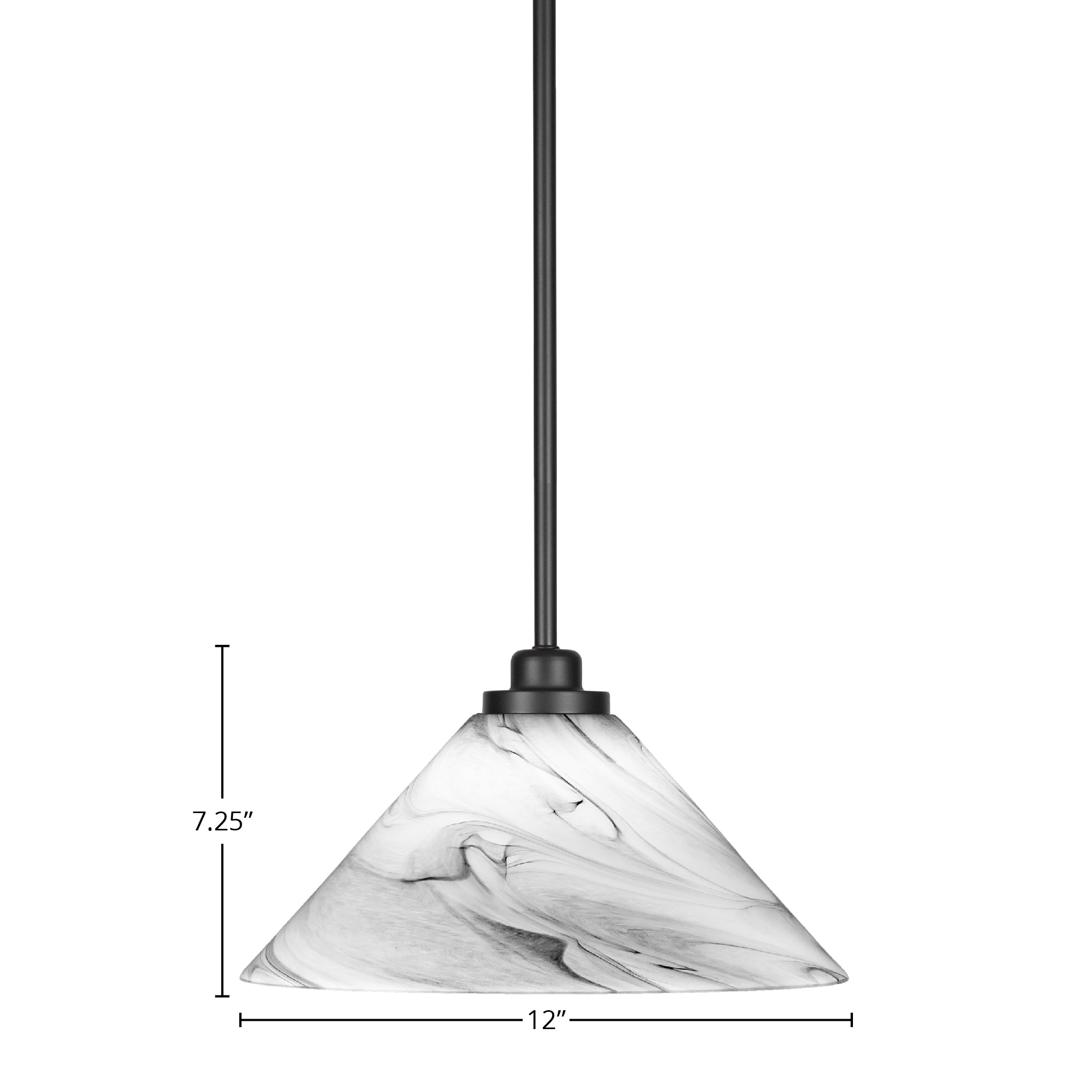 Odyssey One Light Mini Pendant in Matte Black with 12" Onyx Swirl Shade