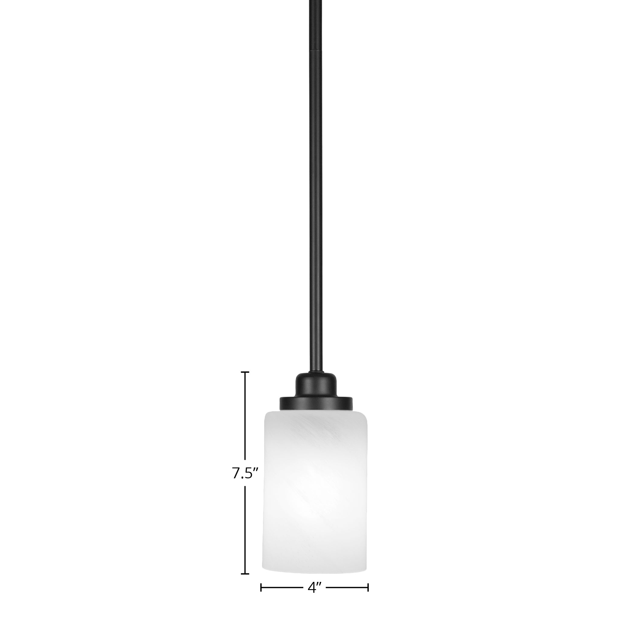 Odyssey One Light Mini Pendant in Matte Black with 4" White Marble Shade