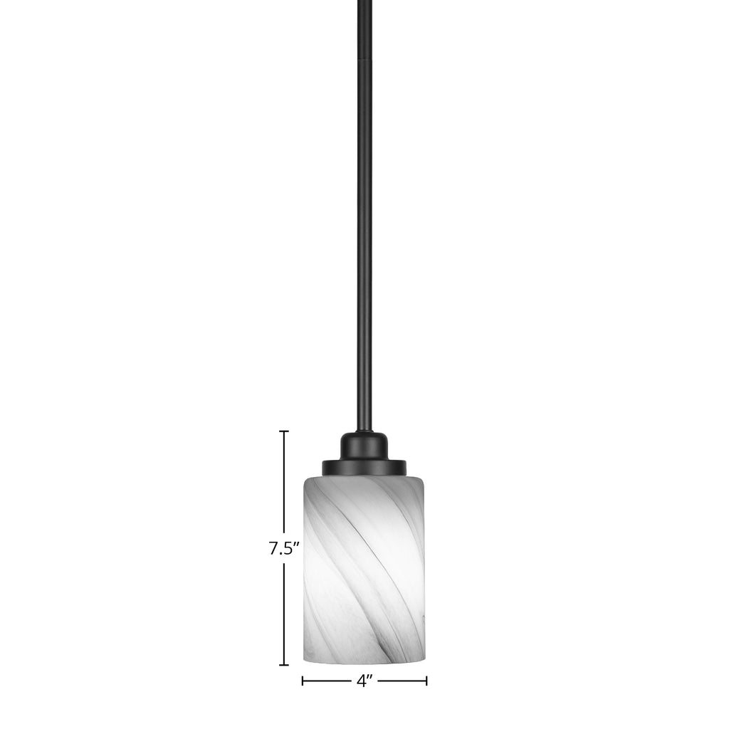 Odyssey One Light Mini Pendant in Matte Black with 4" Onyx Swirl Shade