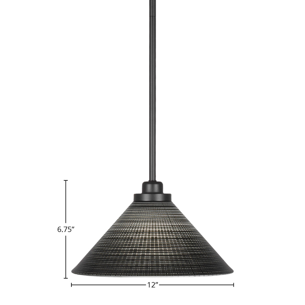 Odyssey One Light Mini Pendant in Matte Black with 12" Black Matrix Shade
