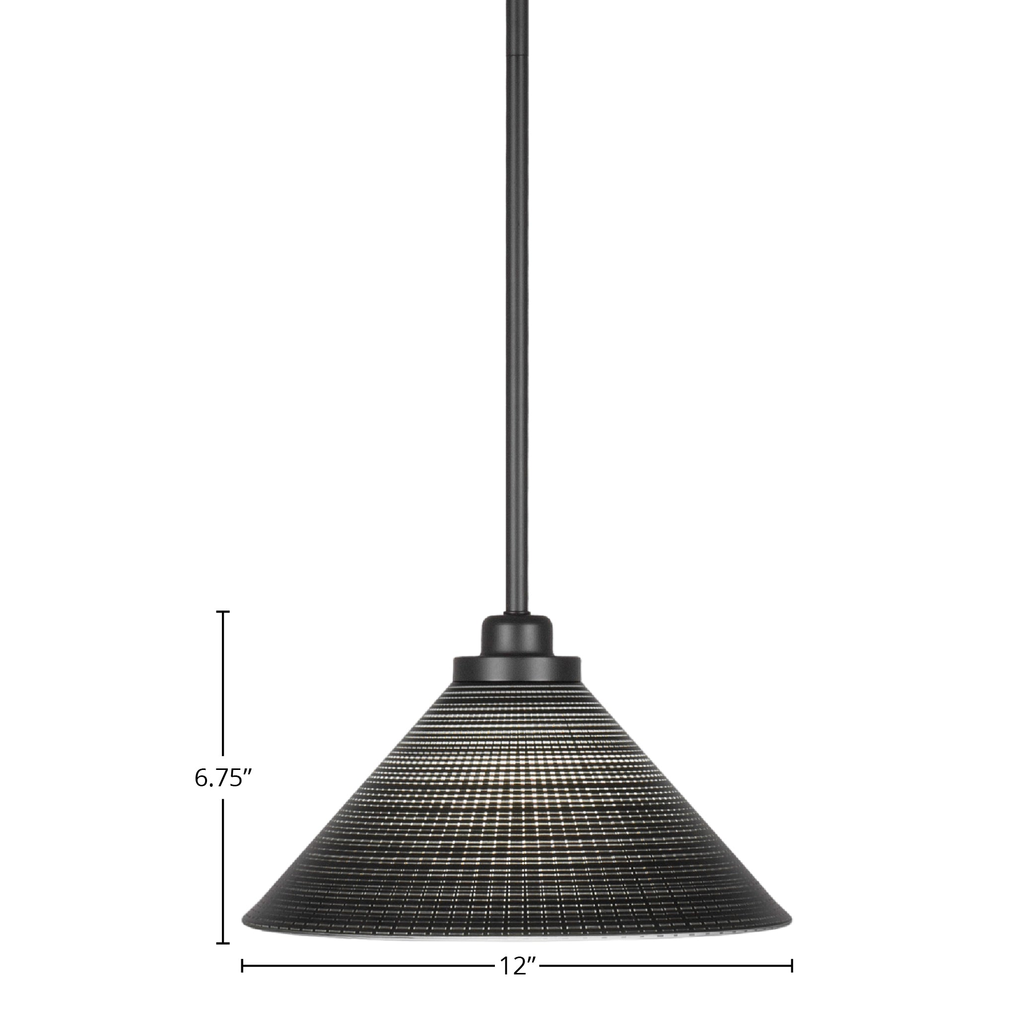 Odyssey One Light Mini Pendant in Matte Black with 12" Black Matrix Shade