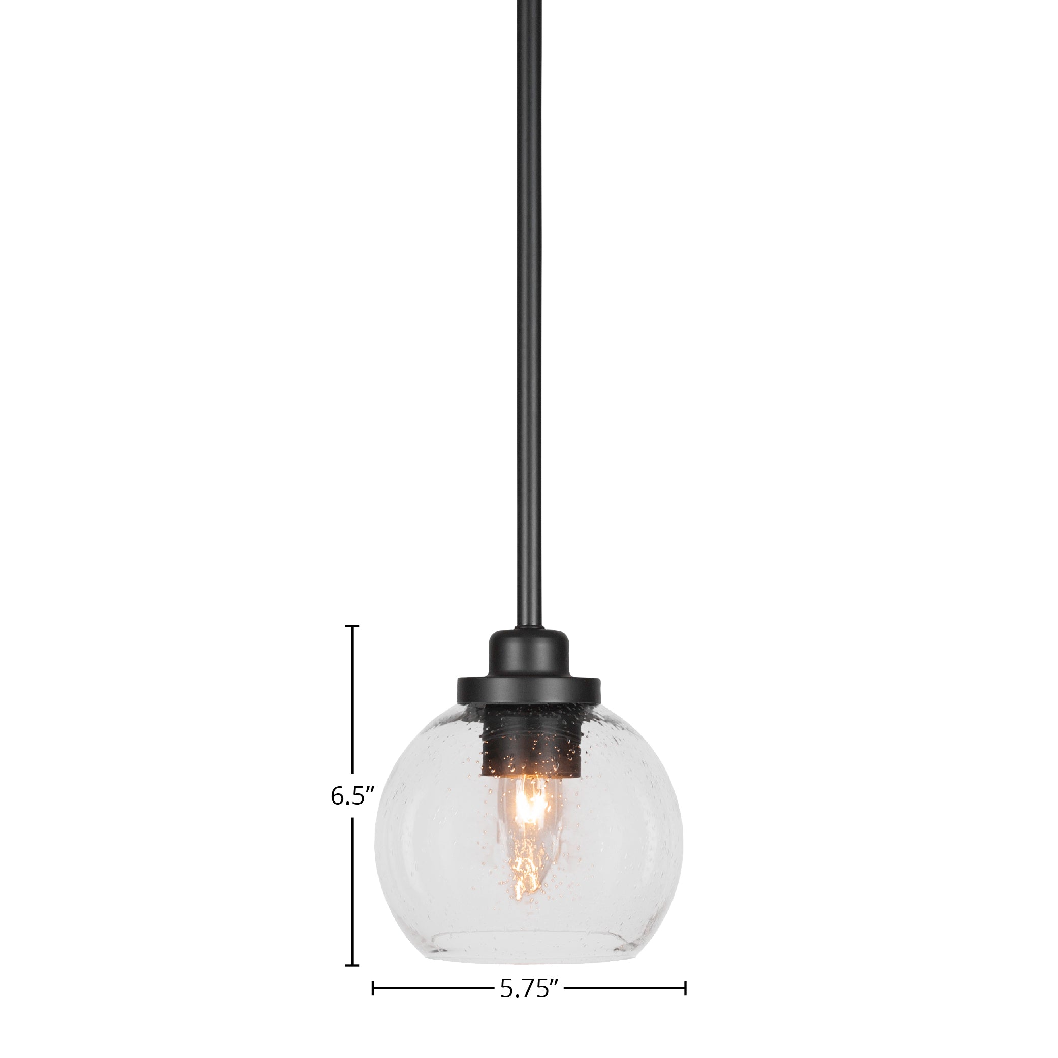 Odyssey One Light Mini Pendant in Matte Black with 5.75" Clear Bubble Shade