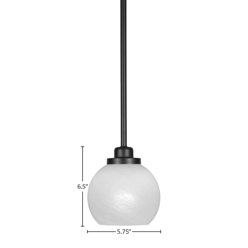 Odyssey One Light Mini Pendant in Matte Black with 5.75" White Marble Shade