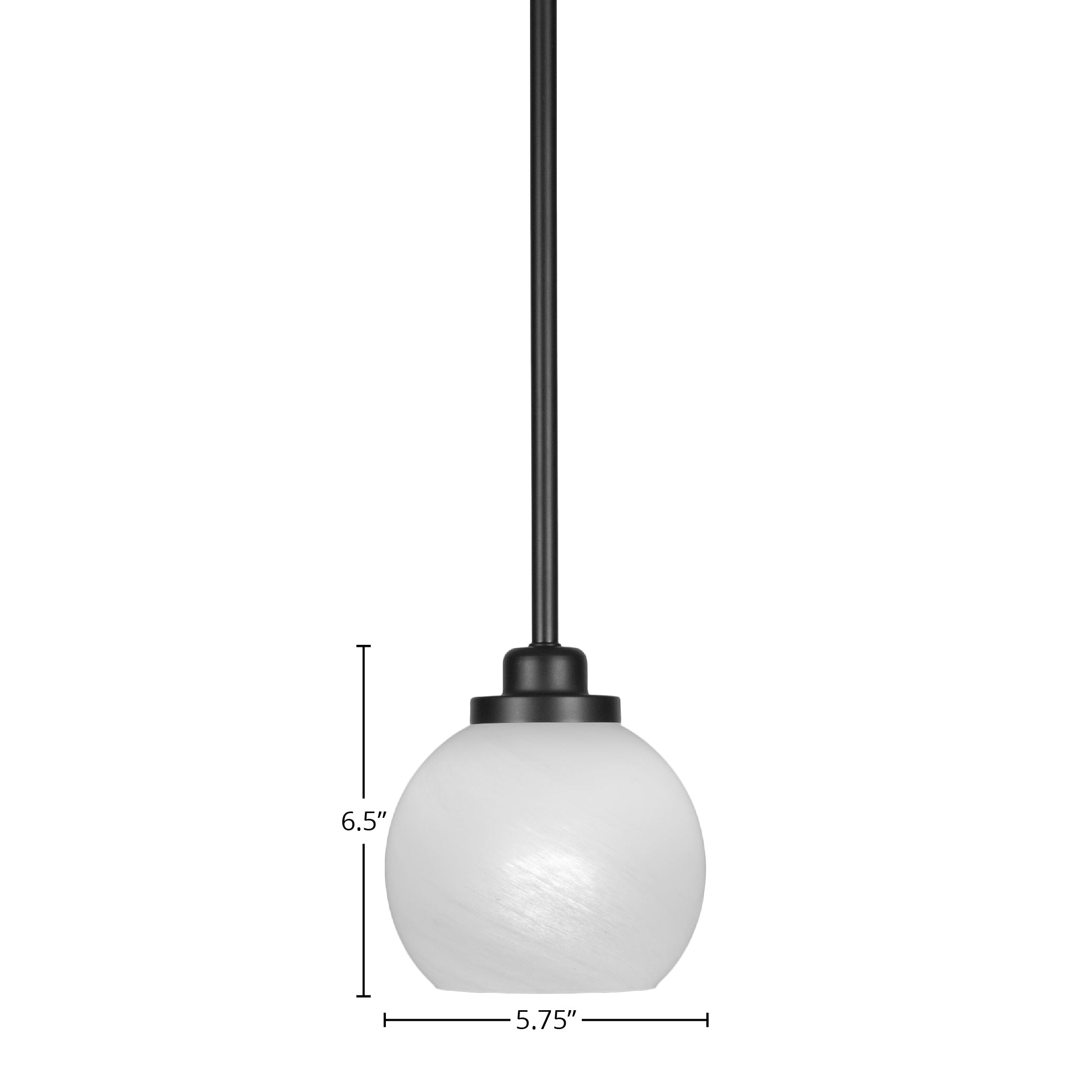 Odyssey One Light Mini Pendant in Matte Black with 5.75" White Marble Shade