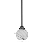 Odyssey One Light Mini Pendant in Matte Black with 5.75" Onyx Swirl Shade