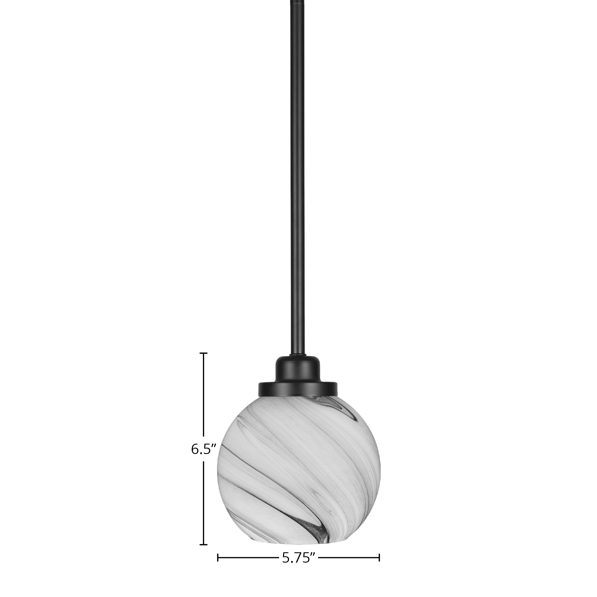 Odyssey One Light Mini Pendant in Matte Black with 5.75" Onyx Swirl Shade