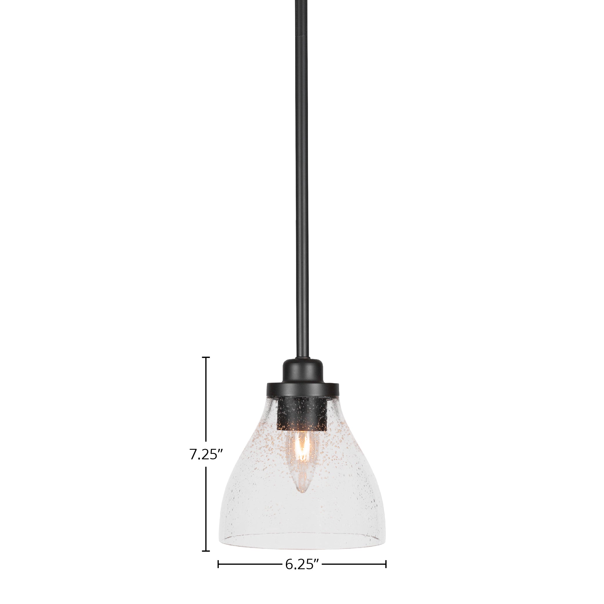 Odyssey One Light Mini Pendant in Matte Black with 6.25" Clear Bubble Shade