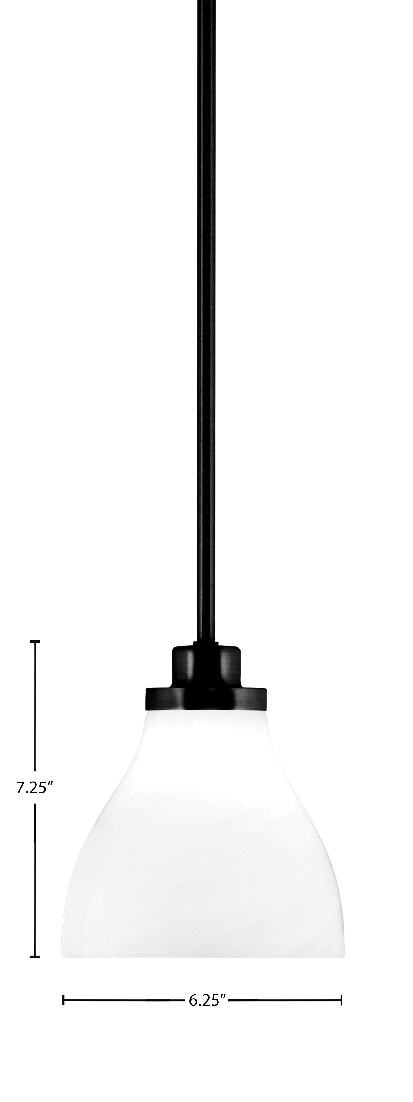 Odyssey One Light Mini Pendant in Matte Black with 6.25" White Marble Shade