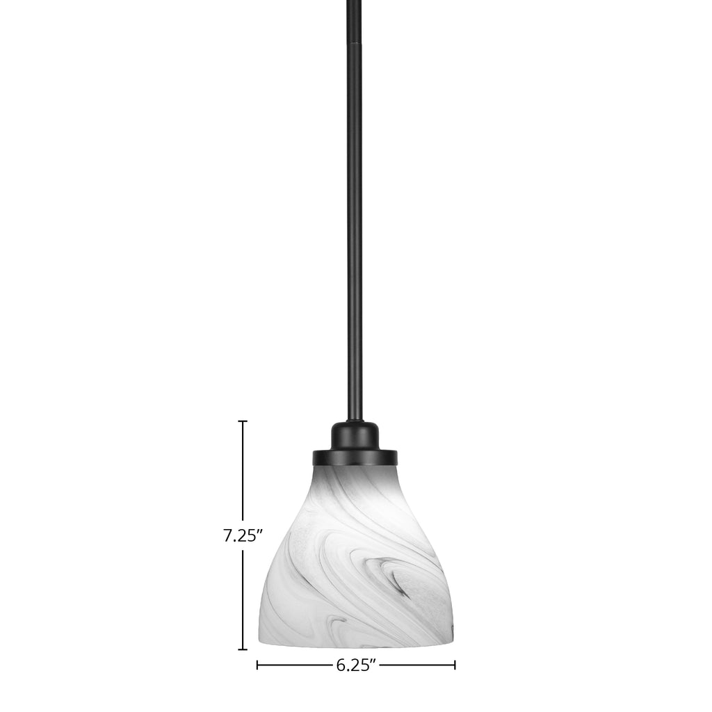 Odyssey One Light Mini Pendant in Matte Black with 6.25" Onyx Swirl Shade