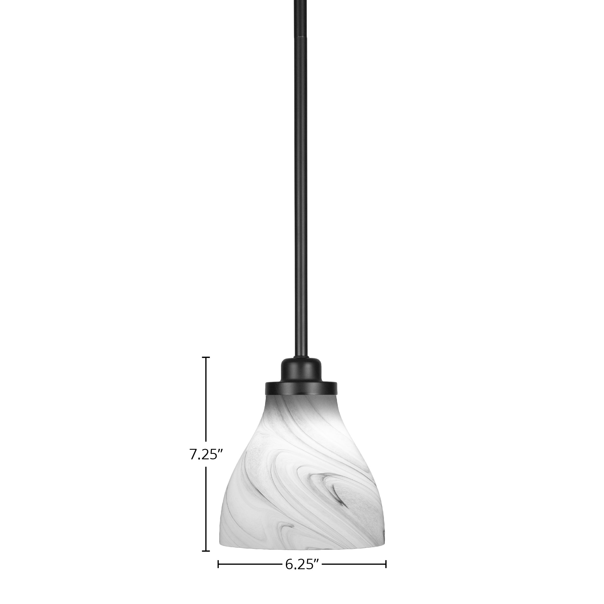 Odyssey One Light Mini Pendant in Matte Black with 6.25" Onyx Swirl Shade