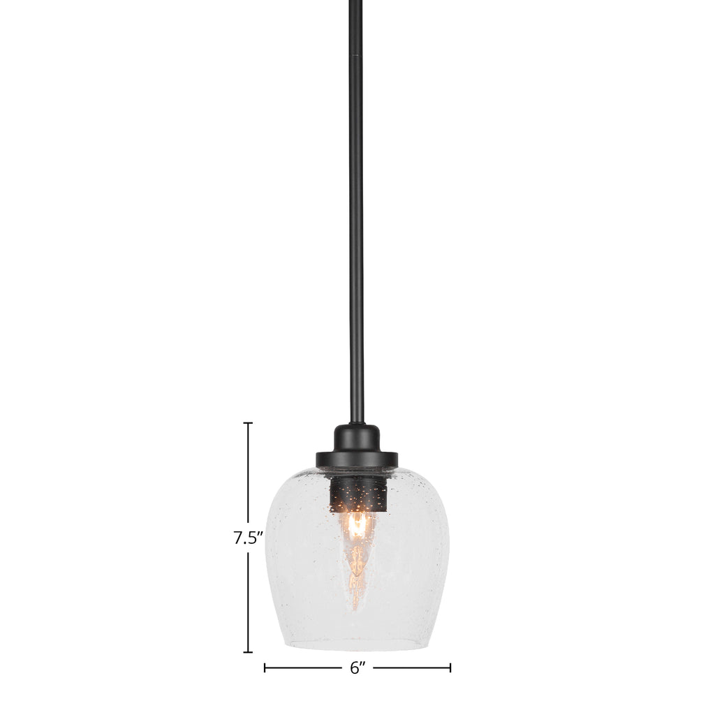 Odyssey One Light Mini Pendant in Matte Black with 6" Clear Bubble Shade