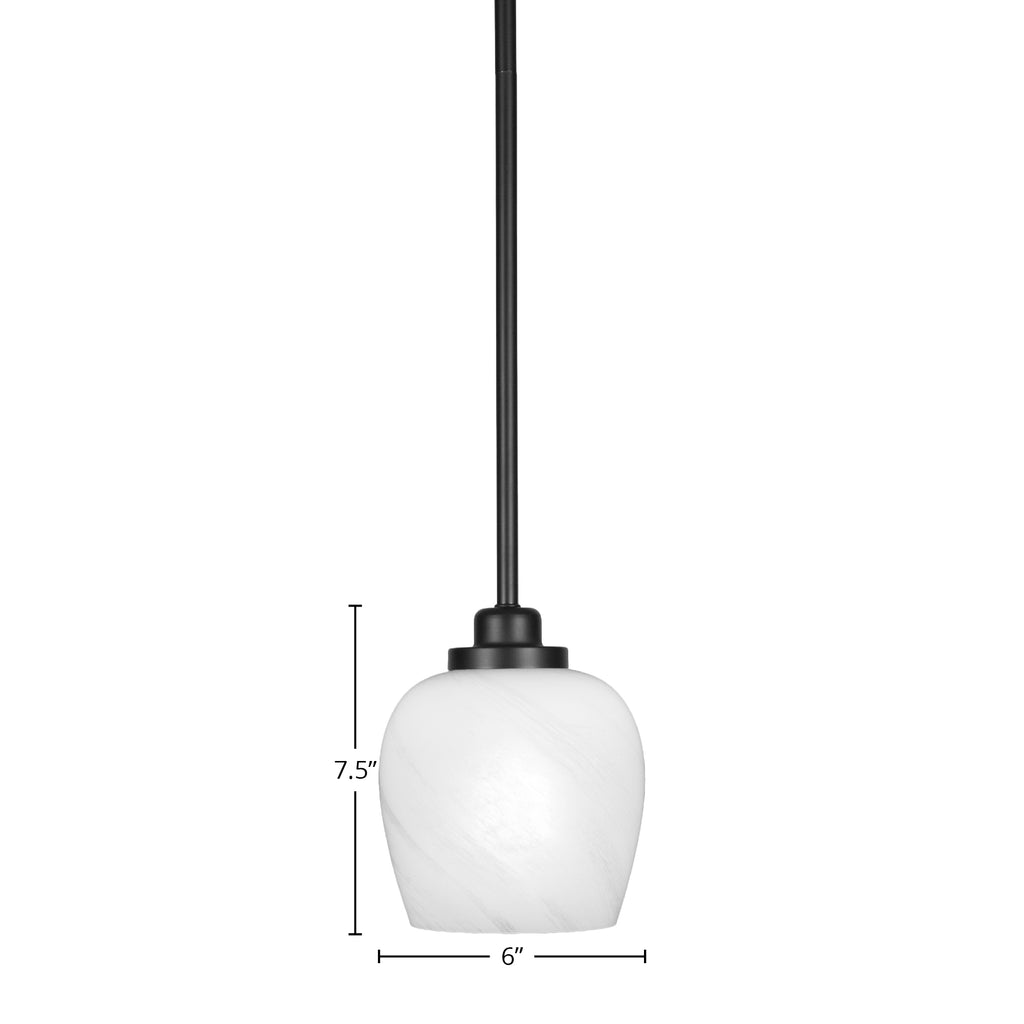 Odyssey One Light Mini Pendant in Matte Black with 6" White Marble Shade