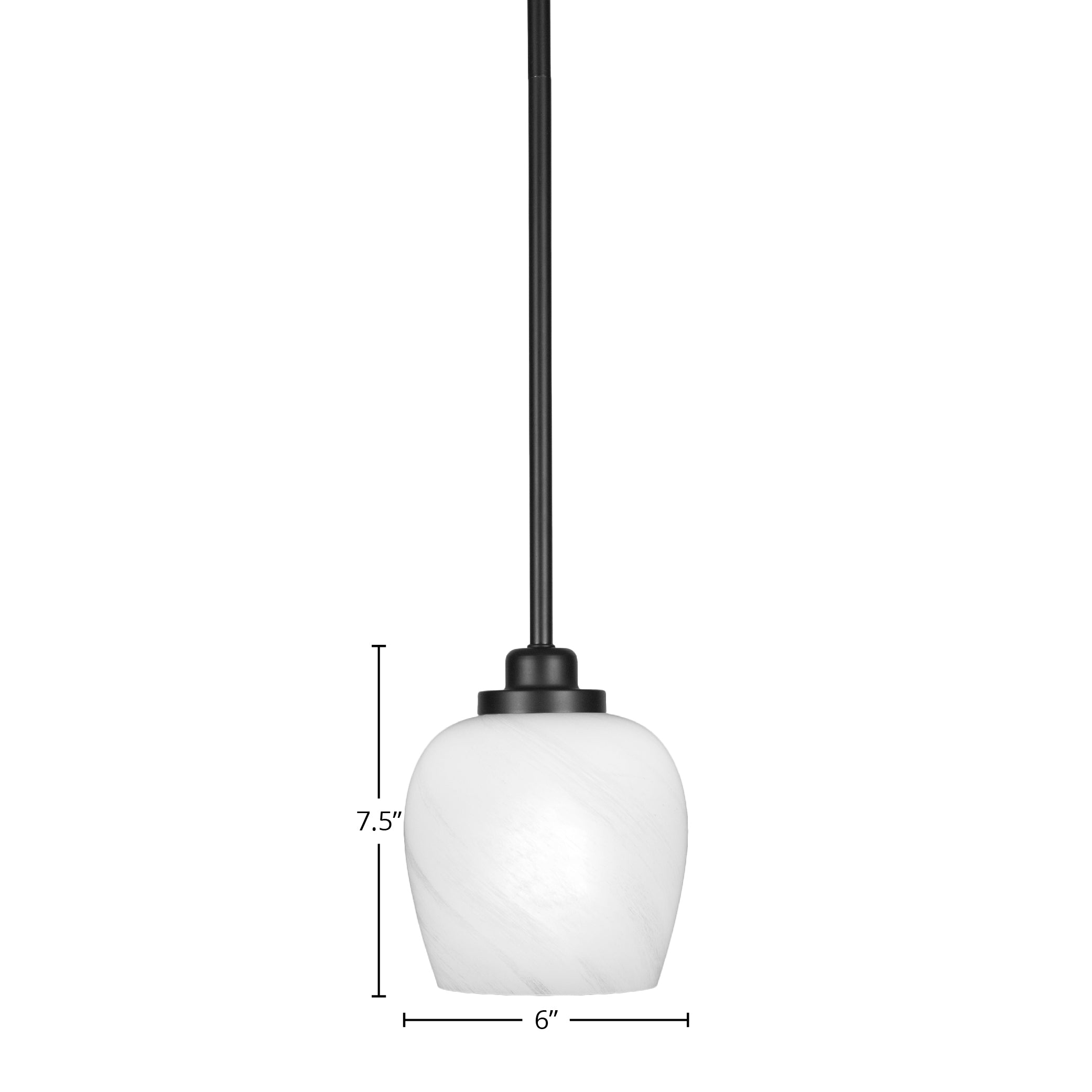 Odyssey One Light Mini Pendant in Matte Black with 6" White Marble Shade