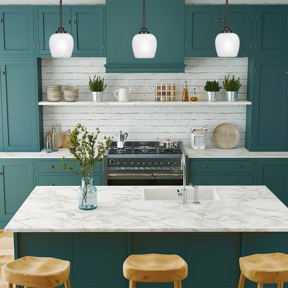 Odyssey One Light Mini Pendant in Matte Black with 6" White Marble Shade