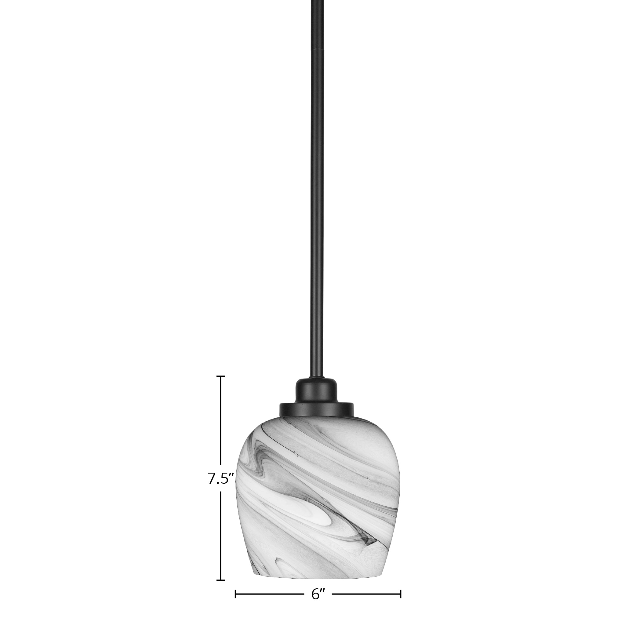 Odyssey One Light Mini Pendant in Matte Black with 6" Onyx Swirl Shade
