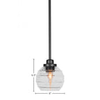 Odyssey One Light Mini Pendant in Matte Black with 6" Clear Ribbed Shade