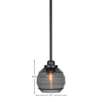 Odyssey One Light Mini Pendant in Matte Black with 6" Smoke Ribbed Shade
