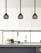 Odyssey One Light Mini Pendant in Matte Black with 6" Smoke Ribbed Shade