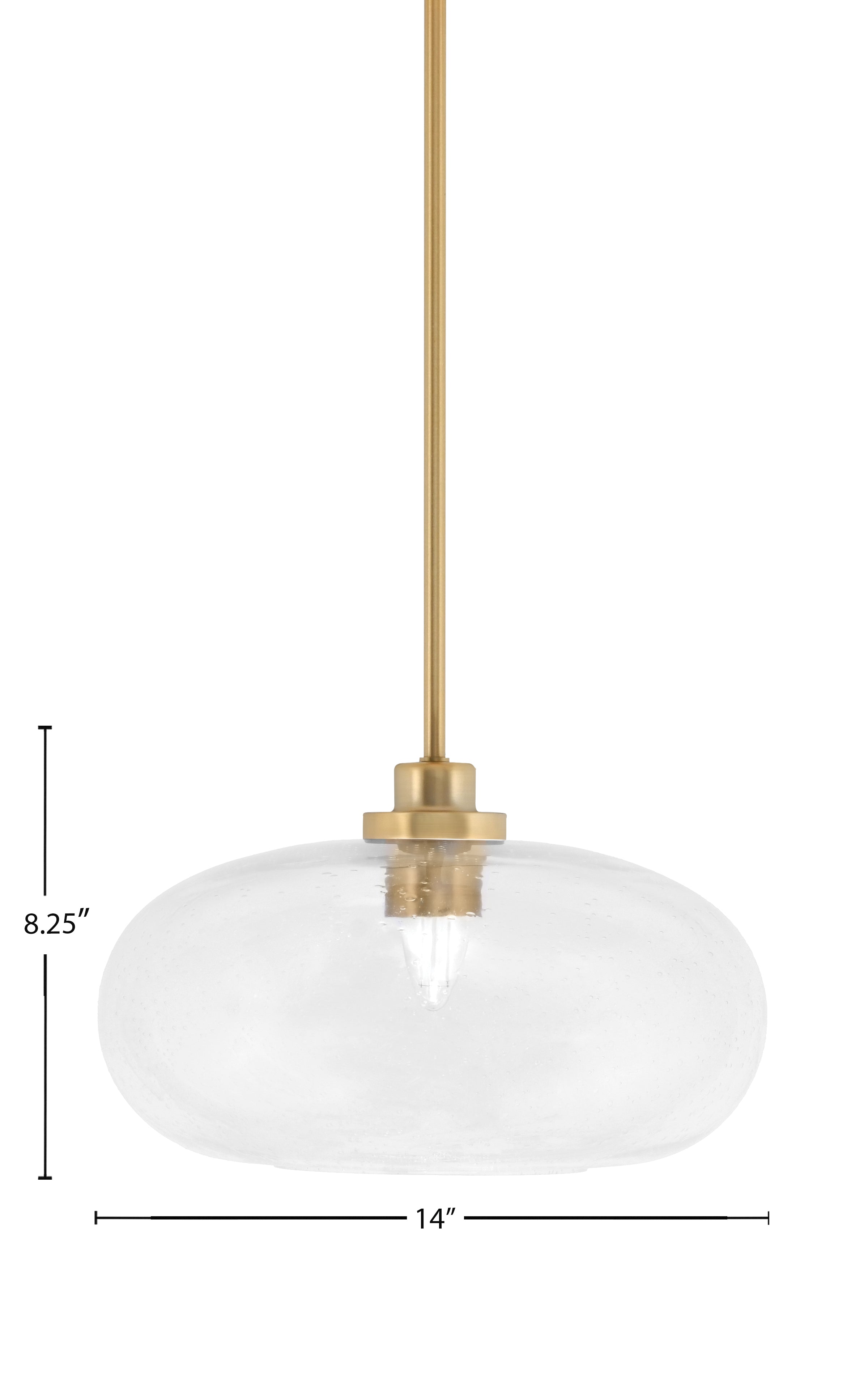 Odyssey One Light Mini Pendant in New Age Brass with 13" Clear Bubble Shade