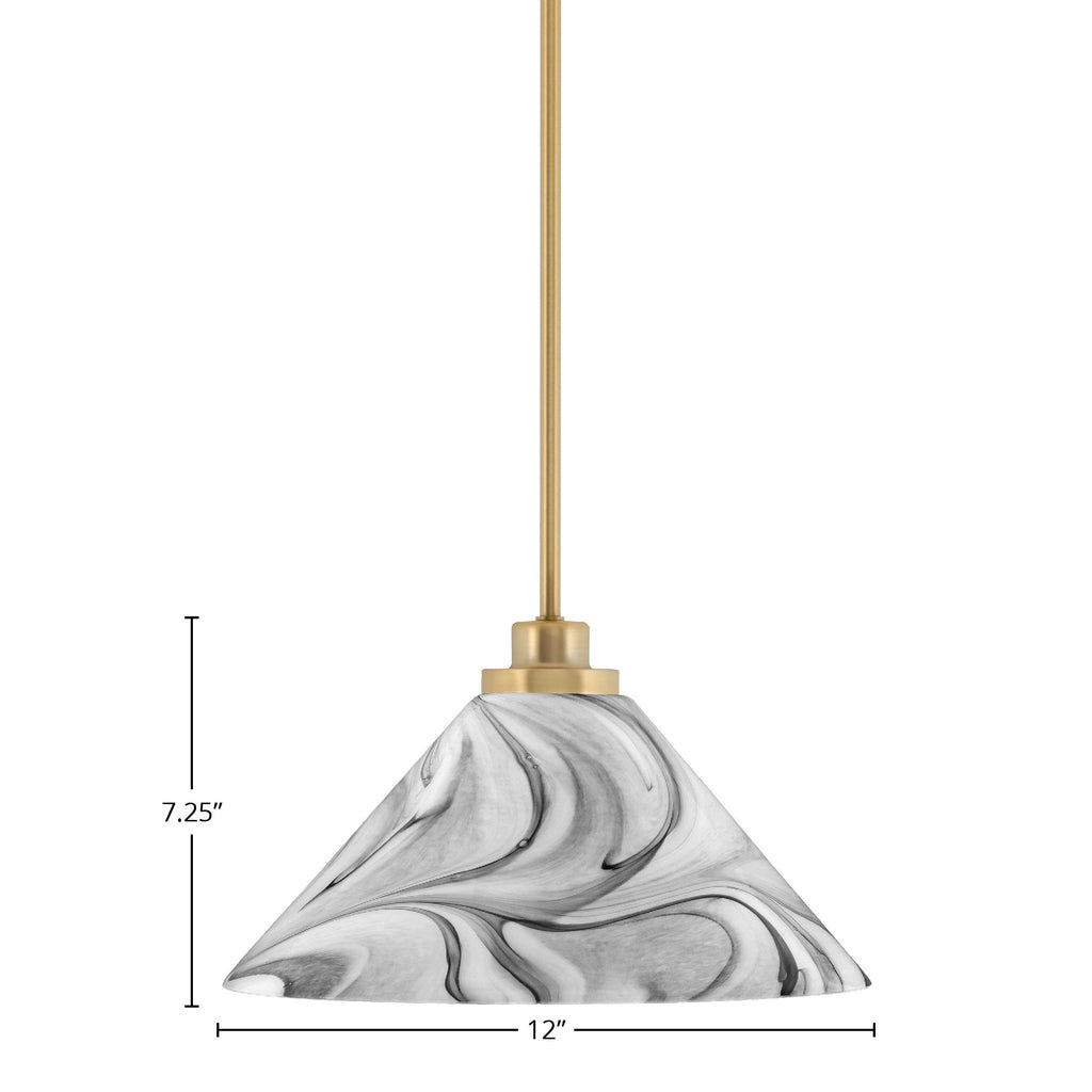 Odyssey One Light Mini Pendant in New Age Brass with 12" Onyx Swirl Shade