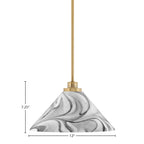 Odyssey One Light Mini Pendant in New Age Brass with 12" Onyx Swirl Shade