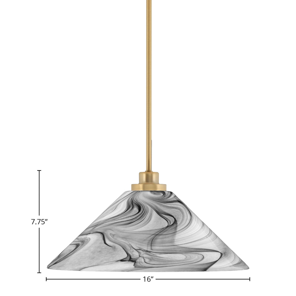 Odyssey One Light Mini Pendant in New Age Brass with 16" Onyx Swirl Shade