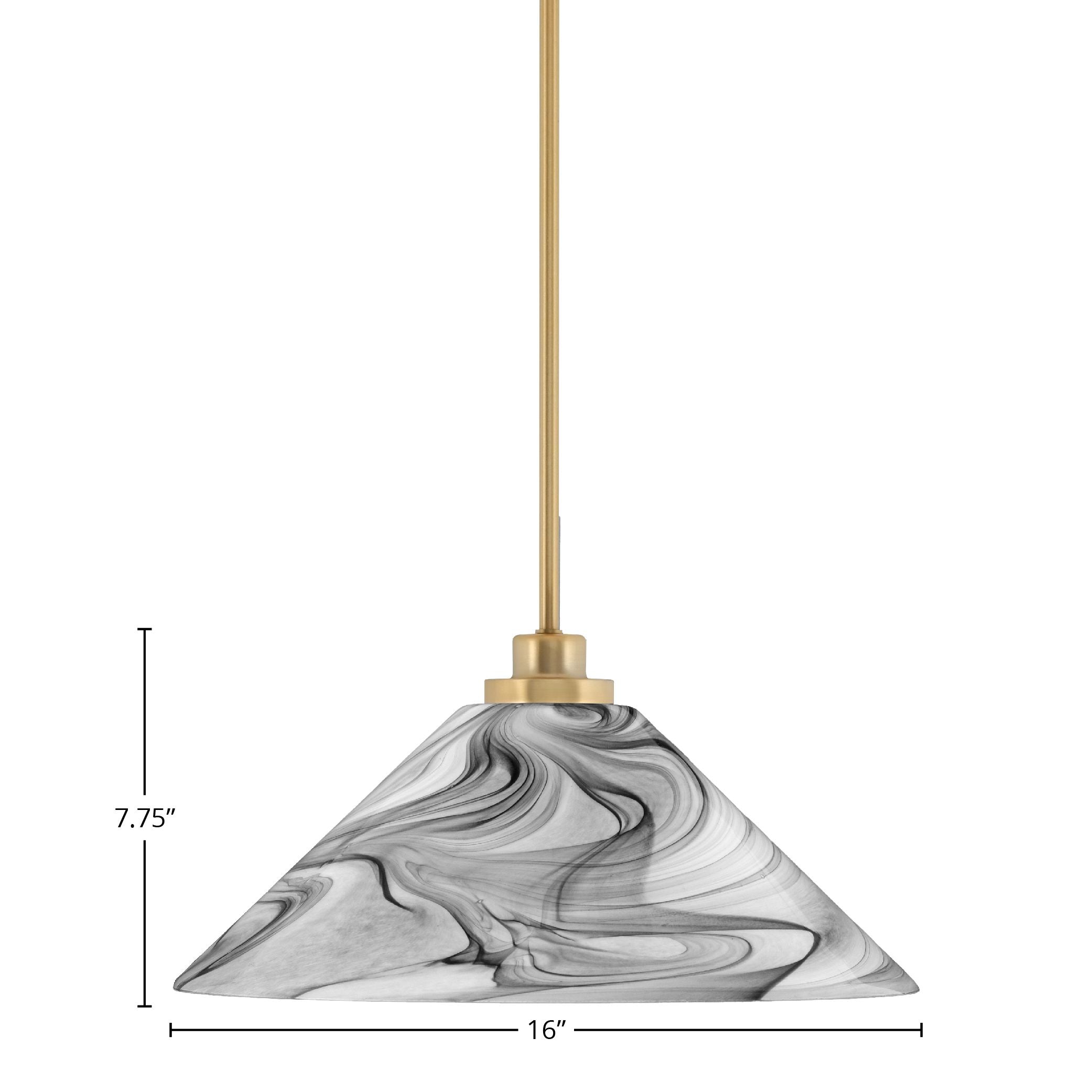 Odyssey One Light Mini Pendant in New Age Brass with 16" Onyx Swirl Shade