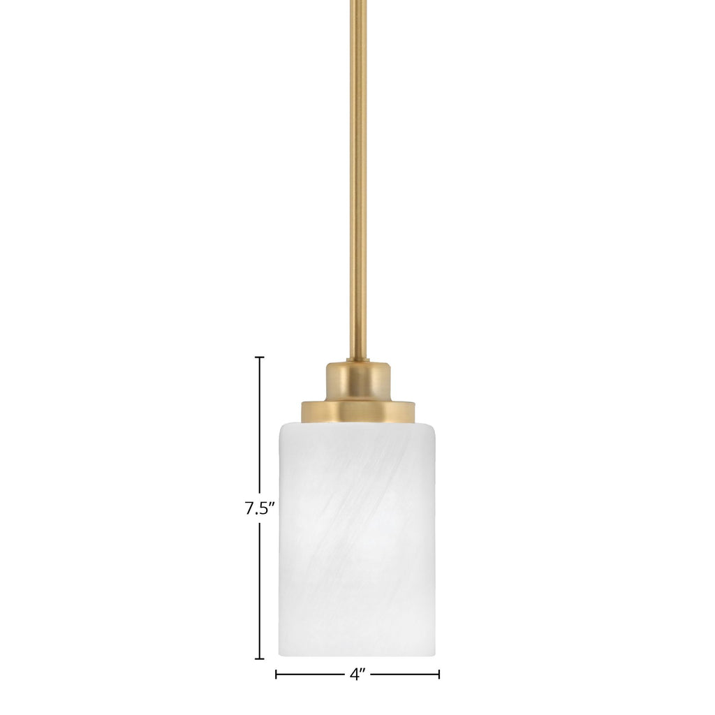 Odyssey One Light Mini Pendant in New Age Brass with 4" White Marble Shade
