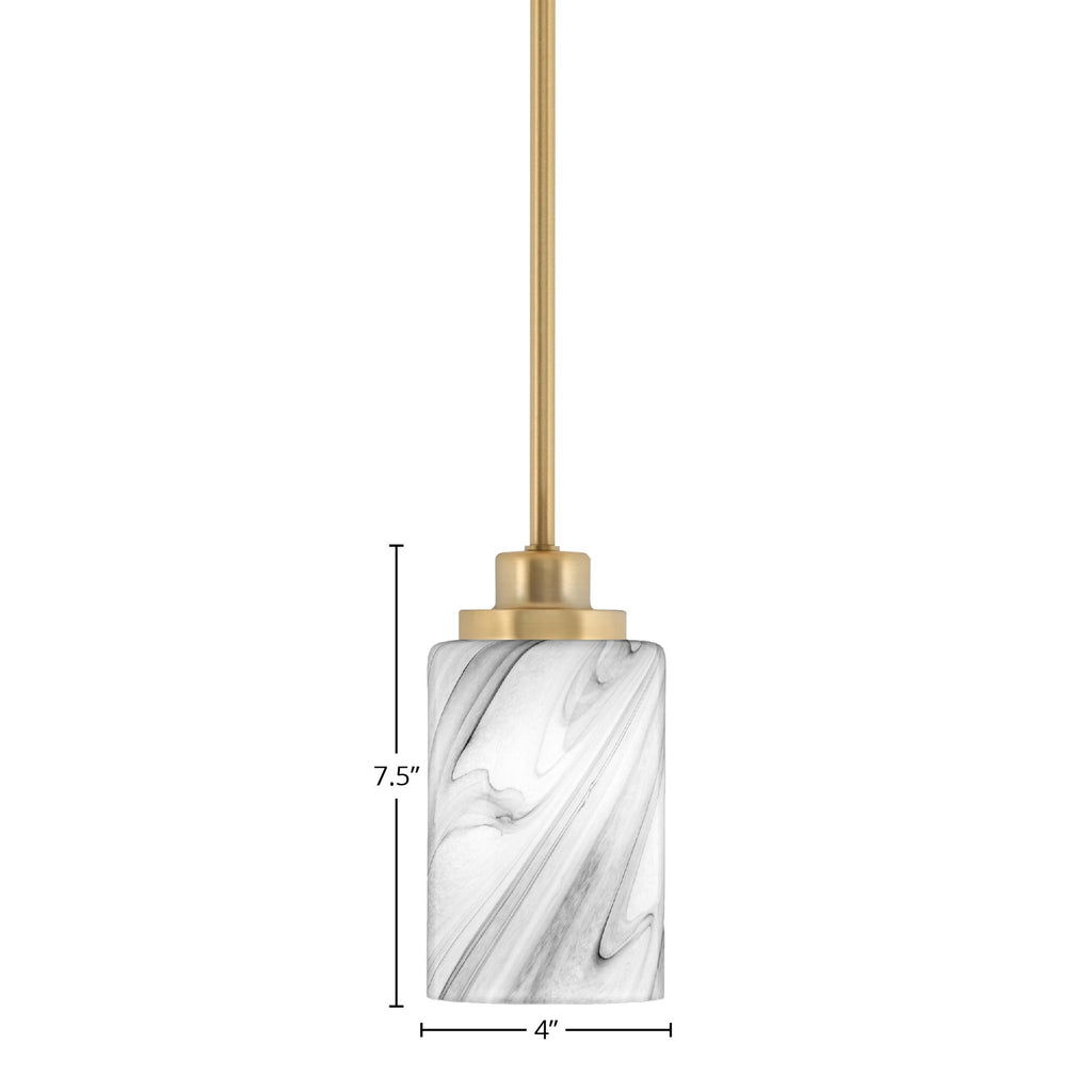 Odyssey One Light Mini Pendant in New Age Brass with 4" Onyx Swirl Shade