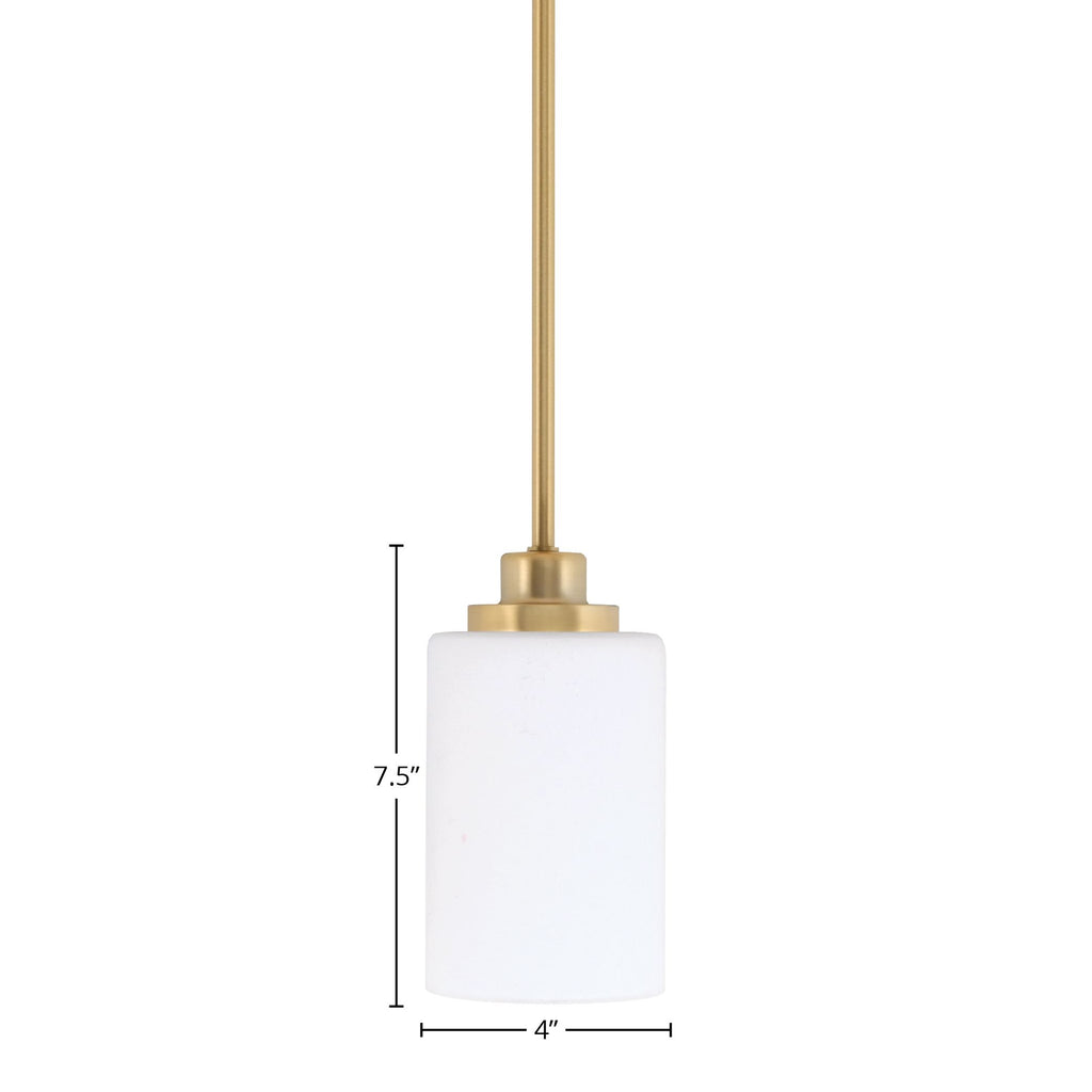 Odyssey One Light Mini Pendant in New Age Brass with 4" White Muslin Shade