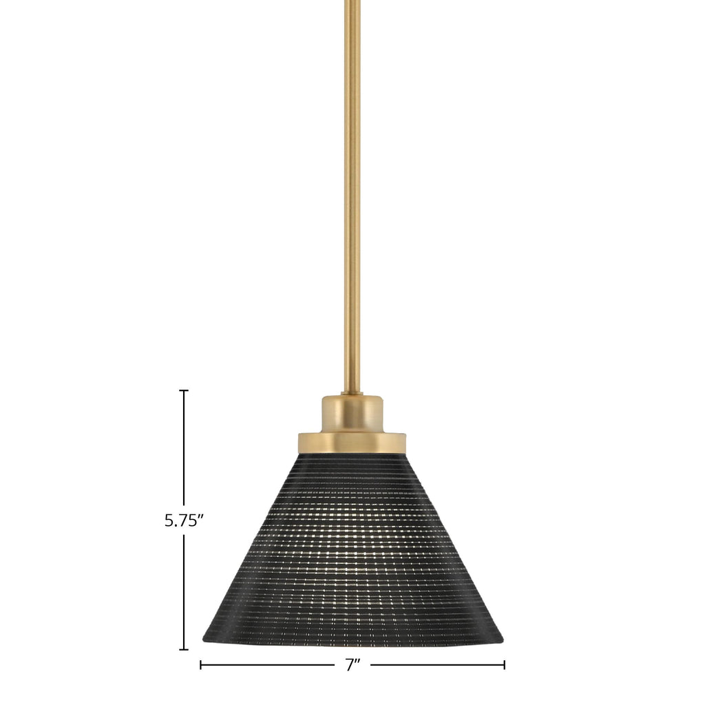 Odyssey One Light Mini Pendant in New Age Brass with 7" Black Matrix Shade