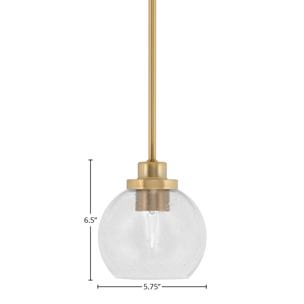 Odyssey One Light Mini Pendant in New Age Brass with 5.75" Clear Bubble Shade