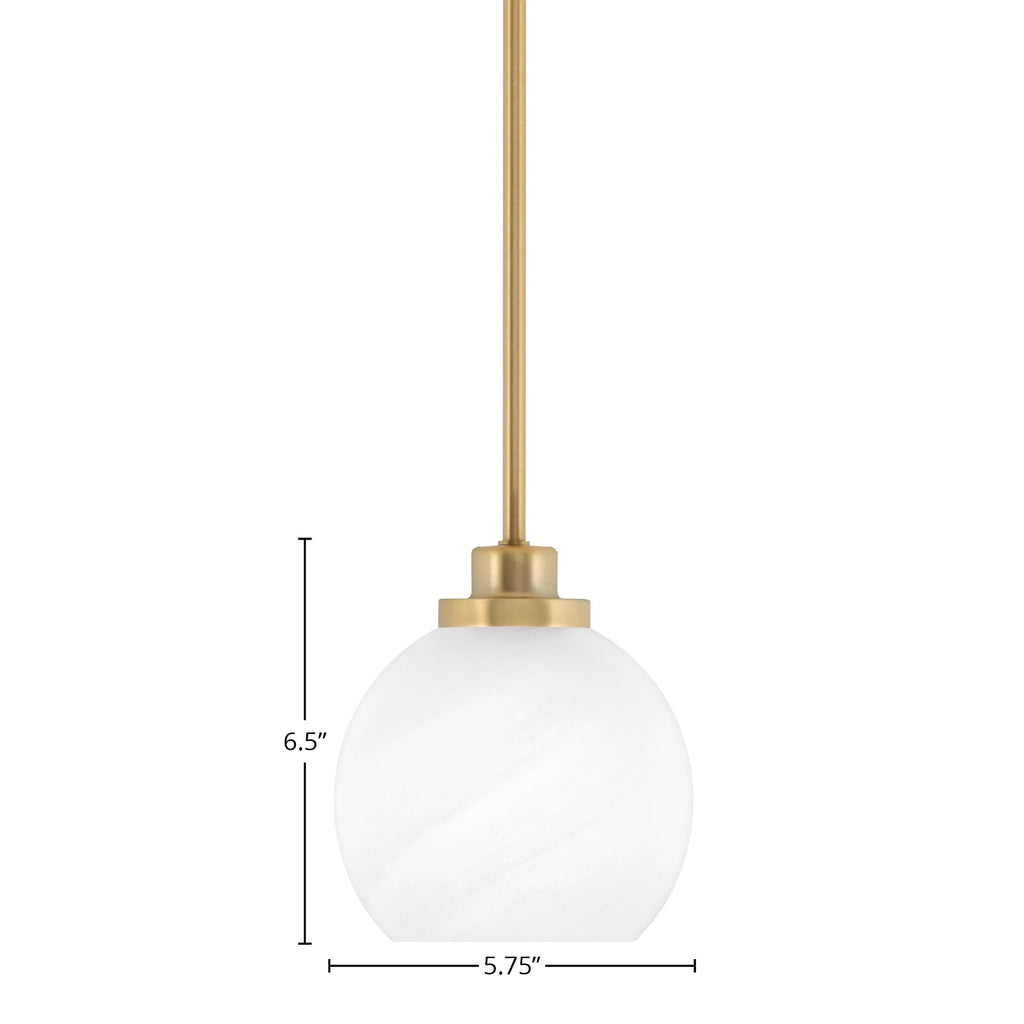 Odyssey One Light Mini Pendant in New Age Brass with 5.75" White Marble Shade